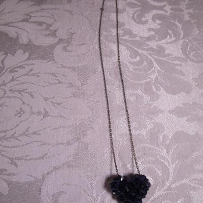 Crystal Purple Bicone puffy heart with silver necklace
