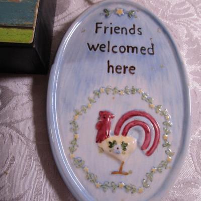 1 Jim shore cross, 1 cross, 2 lighthouse coasters, sign