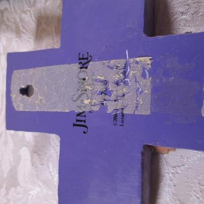 1 Jim shore cross, 1 cross, 2 lighthouse coasters, sign