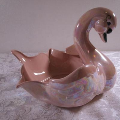 Vintage pink iridescent swan dish