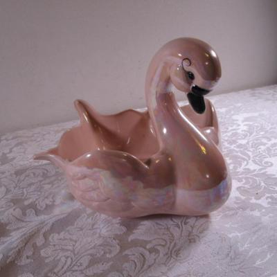 Vintage pink iridescent swan dish