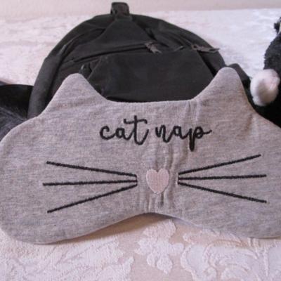 Mini backpack, kitten sleep mask, kitten toy