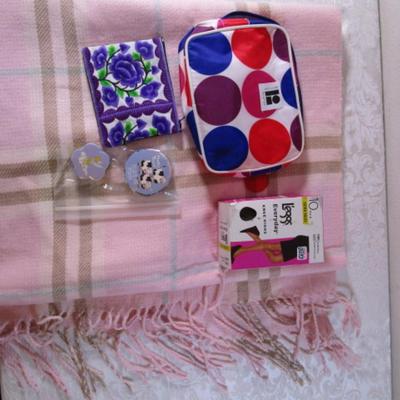 Scarf with pockets, etc.