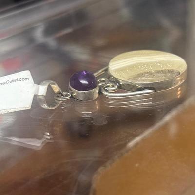 Zebra Calcite amethyst 925 Pendant