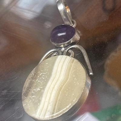 Zebra Calcite amethyst 925 Pendant