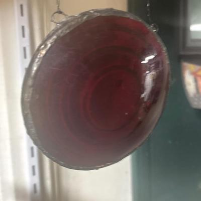 antique red glass ship light cover stained glass