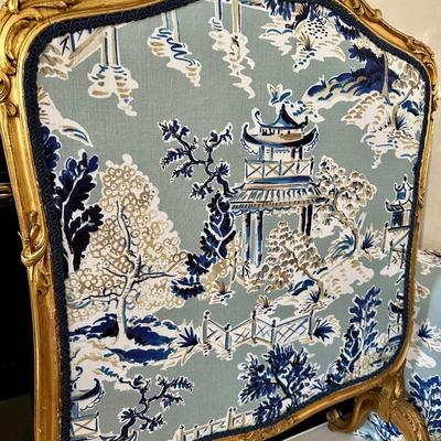 ORNATE GILT UPHOLSTERED FIRESCREEN, PILLOW LOT