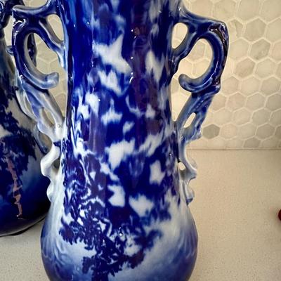 FLOW BLUE VASE PAIR