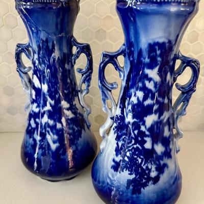 FLOW BLUE VASE PAIR