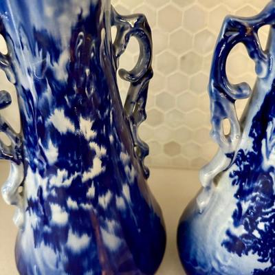 FLOW BLUE VASE PAIR