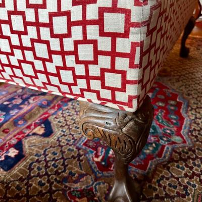 BALL IN CLAW FOOT UPHOLSTERED OTTOMAN