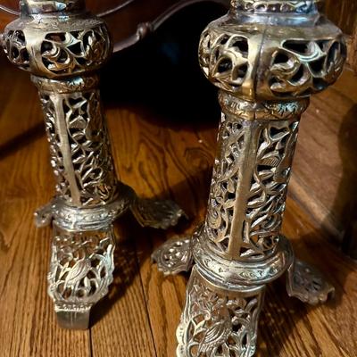 SHABBAT JUDACIA 3 LEG CAST METAL CANDLESTICK PAIR