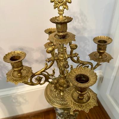 BLUE WHITE DELFT BRASS CANDLEABRA PAIR