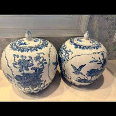 BLUE WHITE GINGER JAR PAIR