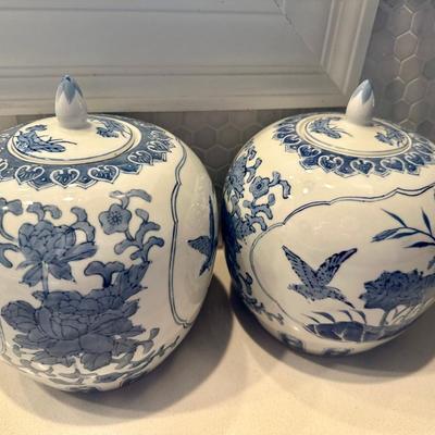 BLUE WHITE GINGER JAR PAIR