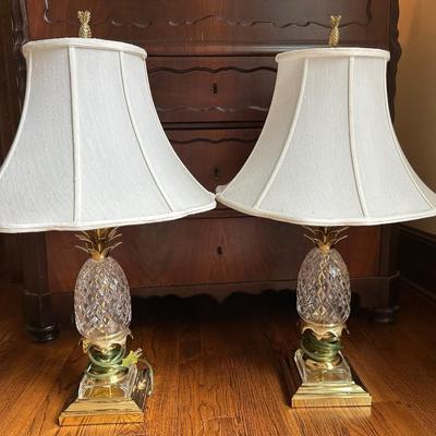 PAIR CRYSTAL HOSPITALITY LAMPS PINEAPPLE