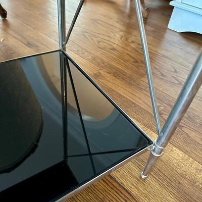 PAIR CHROME 2 TIER CONSOLE TABLES