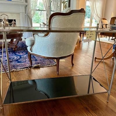 PAIR CHROME 2 TIER CONSOLE TABLES