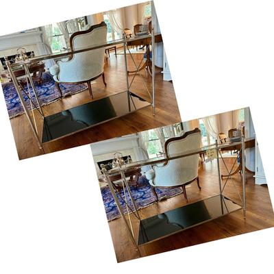 PAIR CHROME 2 TIER CONSOLE TABLES