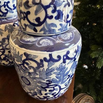 PAIR BLUE WHITE GINGER JARS
