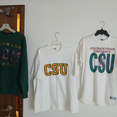 Vintage Colorado State University apparel CSU Mom t-shirts, socks, and a flag