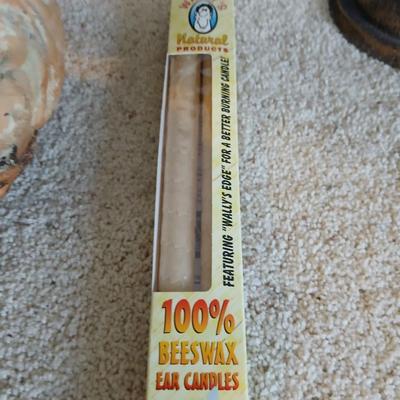 metal multi–Candle holder with candles, ceramic fall themed ball and more