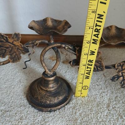 metal multi–Candle holder with candles, ceramic fall themed ball and more