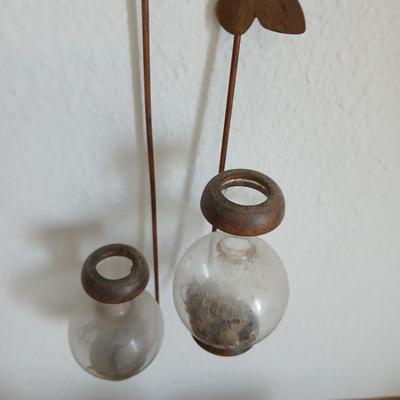 metal multi–Candle holder with candles, ceramic fall themed ball and more