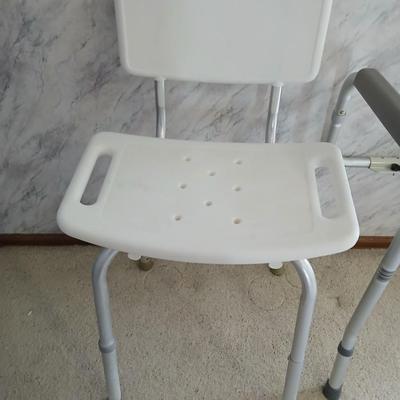 Medical assist shower chair and a toilet safety frame rail both with adjustable legs