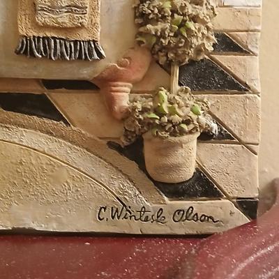 Bathroom decor, 3d like tiles, metal framed candle holder shelf