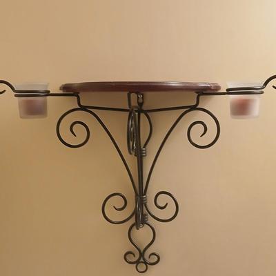 Bathroom decor, 3d like tiles, metal framed candle holder shelf