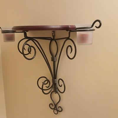 Bathroom decor, 3d like tiles, metal framed candle holder shelf