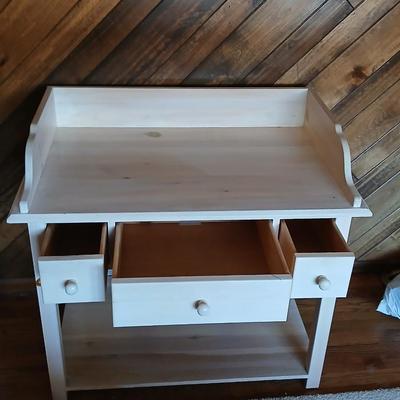 White pine Three drawer entryway / media shelf