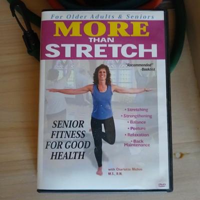 Exercise equipment, stretch bands, hand weights, DVD's and a portable pedal bike