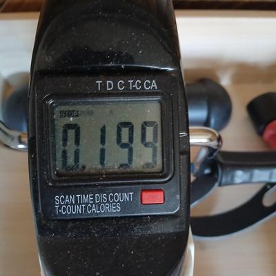 Exercise equipment, stretch bands, hand weights, DVD's and a portable pedal bike