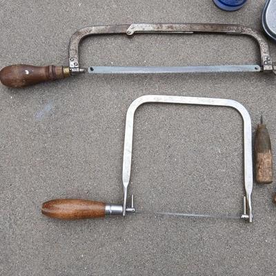 Saws, hammers, and chalk line with chalk