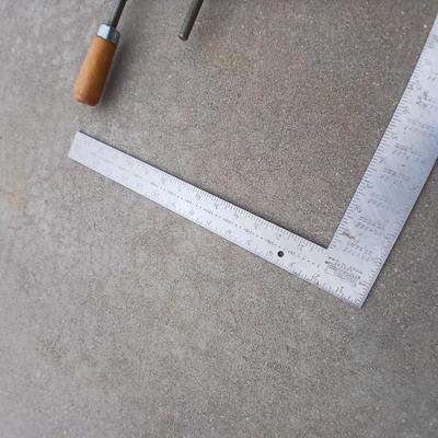 Wooden Jorgenson hand screw clamp with utility square and a combination square