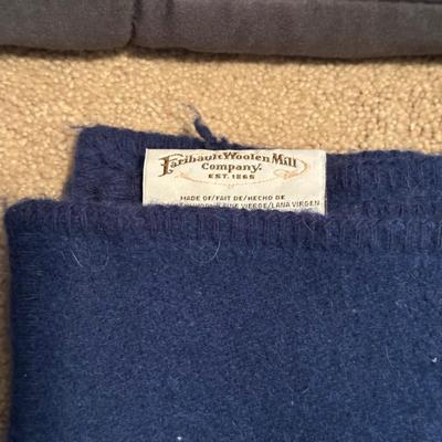 CLOTHES HAMPER, WEIGHTED BLANKET, WOOL BLANKET & FEATHER PILLOW