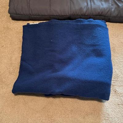 CLOTHES HAMPER, WEIGHTED BLANKET, WOOL BLANKET & FEATHER PILLOW