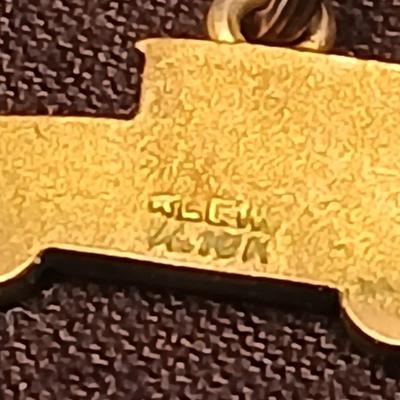 Necklace pendants and red hat society pins - 10k bus - 14k letter A - and more