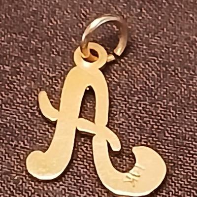 Necklace pendants and red hat society pins - 10k bus - 14k letter A - and more