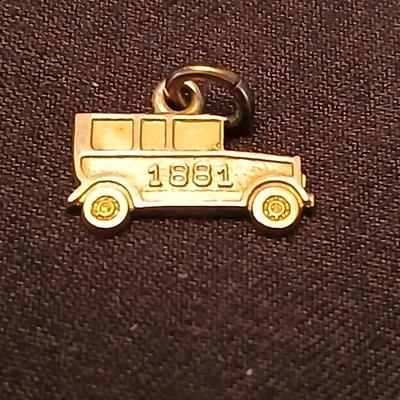 Necklace pendants and red hat society pins - 10k bus - 14k letter A - and more