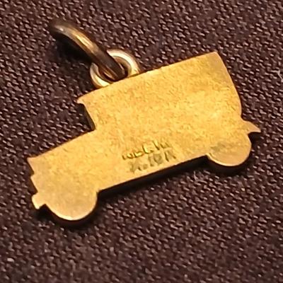 Necklace pendants and red hat society pins - 10k bus - 14k letter A - and more