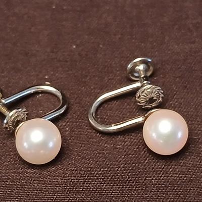 14k marked earrings with pearl like pendant and pearl like pendant on chain