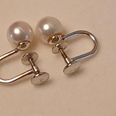 14k marked earrings with pearl like pendant and pearl like pendant on chain