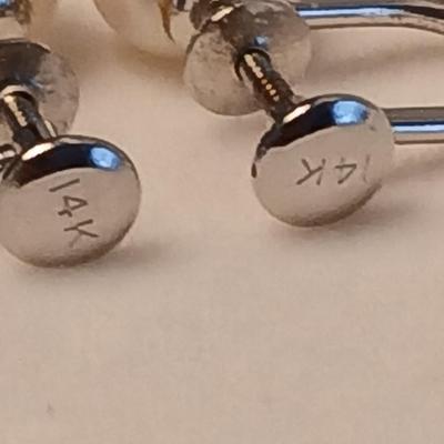 14k marked earrings with pearl like pendant and pearl like pendant on chain