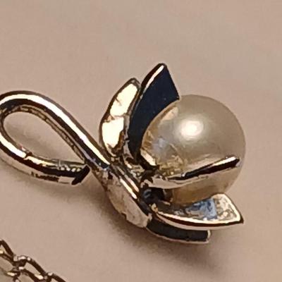 14k marked earrings with pearl like pendant and pearl like pendant on chain