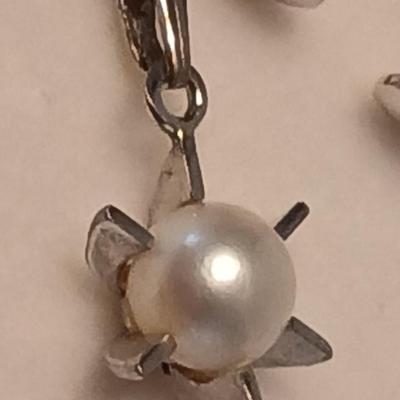 14k marked earrings with pearl like pendant and pearl like pendant on chain