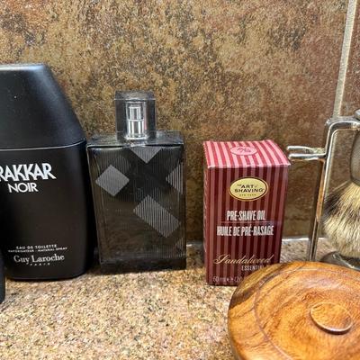 MENS COLOGNE, BRAUN ELECTRIC SHAVER, SHAVING BRUSH, SHAVING SOAP AND MORE