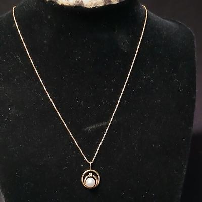 DR 14K Italy Marked chain necklace with pendant and a long pearl like necklace